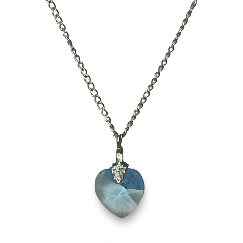 Vintage Sterling Silver Aquamarine Swarovski Crystal Pendant Necklace